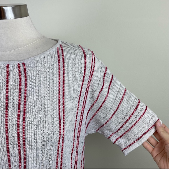 Per Se By Carlisle Linen Blend Cream White Red Stripe Short Sleeve Top Women - Picture 3 of 5